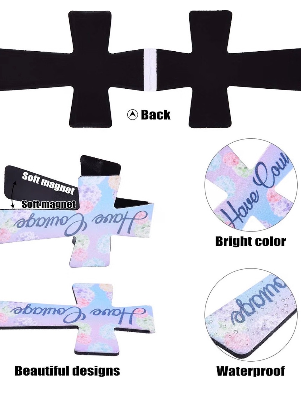 Floral cross magnetic bookmarks 6 religious magnets - Picture 2 of 4